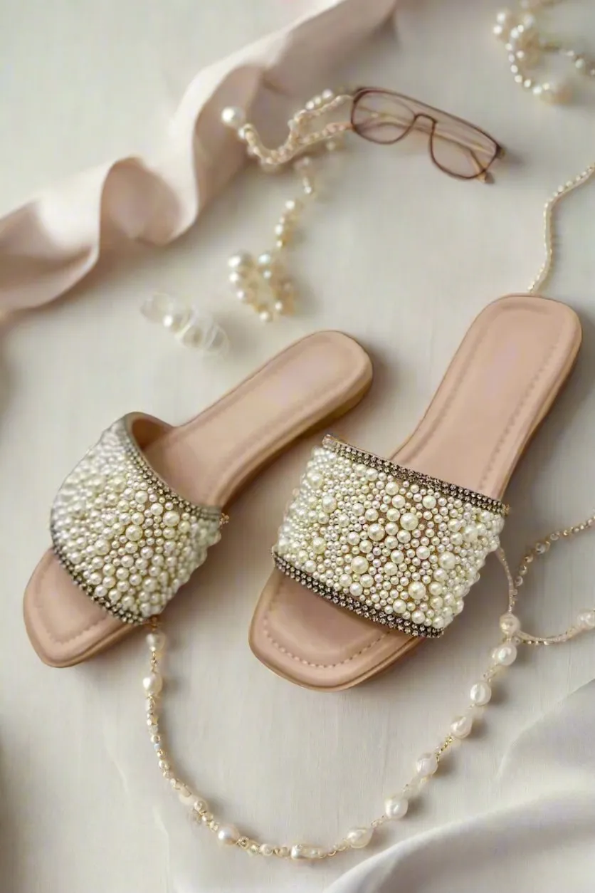 Pearls Slide On Sandals