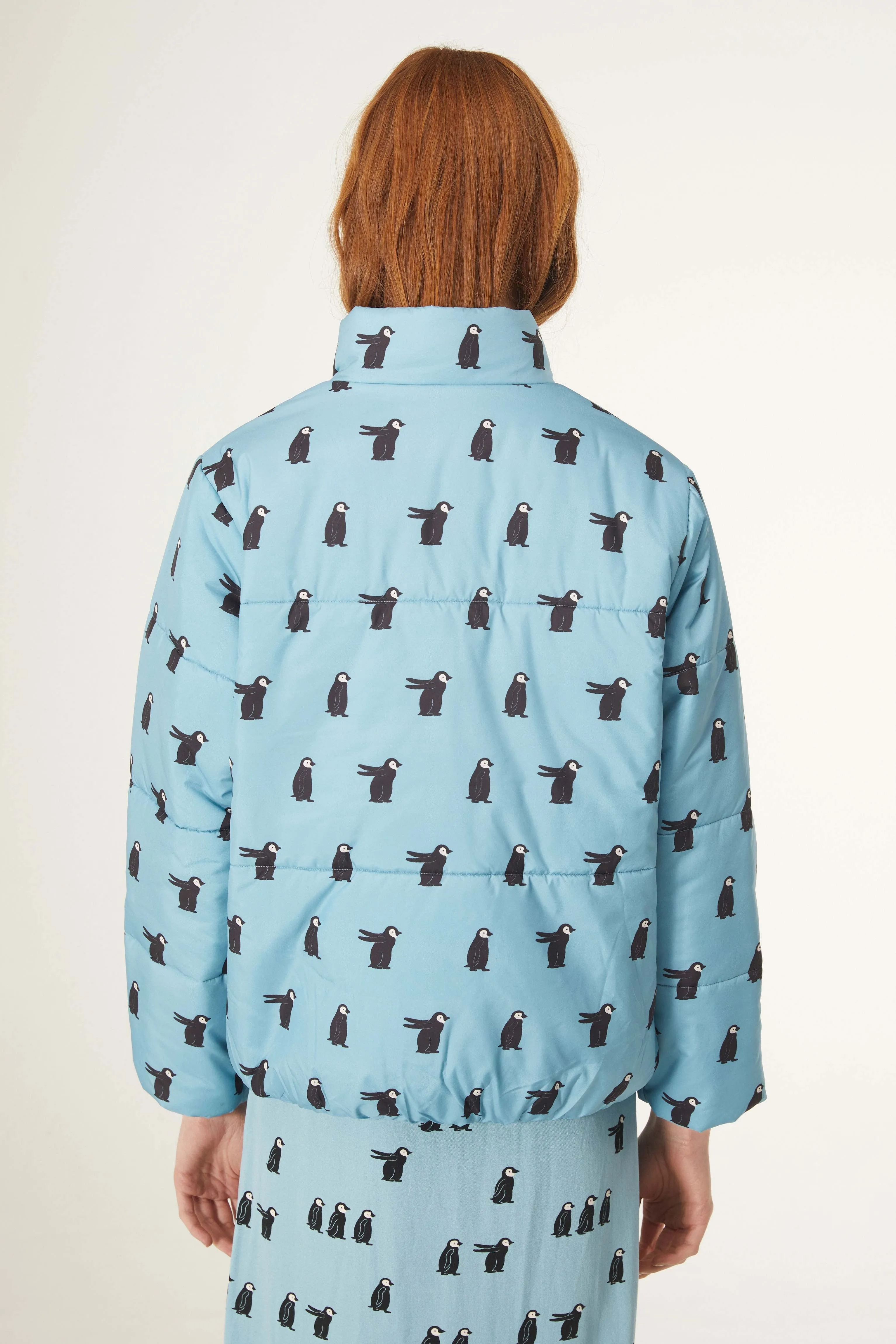 Penguin Print Quilted Bomber Jacket
