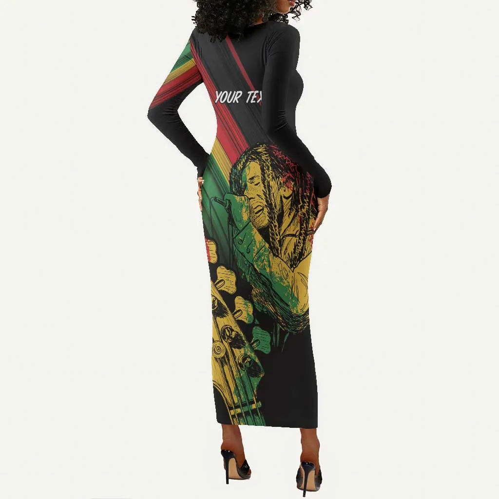 Personalised Afro Vibes Long Sleeve Bodycon Dress Reggae King - Live The Way You Love LT7