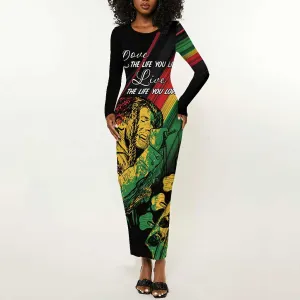 Personalised Afro Vibes Long Sleeve Bodycon Dress Reggae King - Live The Way You Love LT7
