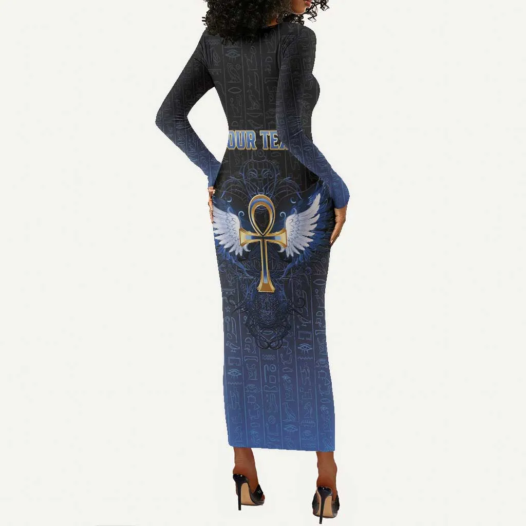 Personalised Egyptian Ankh Long Sleeve Bodycon Dress Egypt Hieroglyphs Pattern LT15
