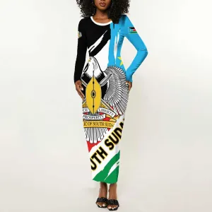 Personalized South Sudan Long Sleeve Bodycon Dress East Africa - Grunge Flag Unique LT01