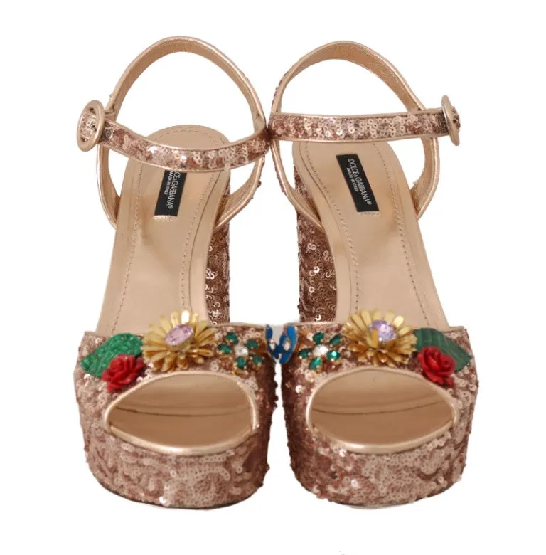 Pink Gold Sequin Crystal Sandal
