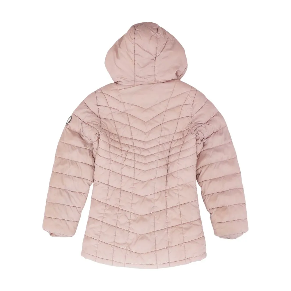 Pink Solid Puffer Jacket