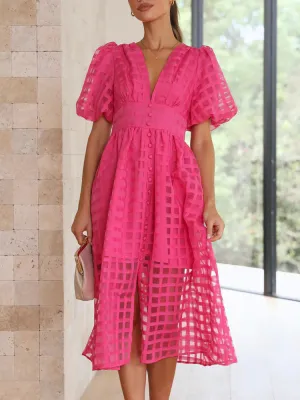 Plaid V-neck A-line Dress