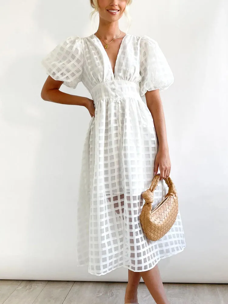 Plaid V-neck A-line Dress