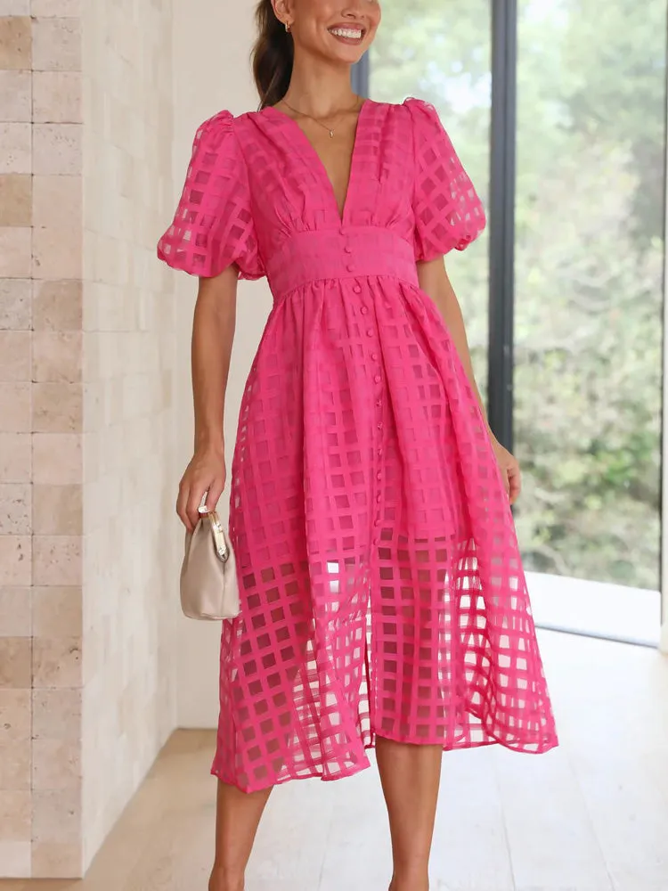 Plaid V-neck A-line Dress