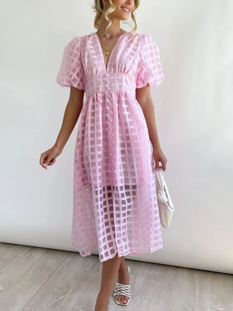 Plaid V-neck A-line Dress