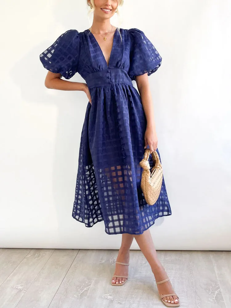 Plaid V-neck A-line Dress