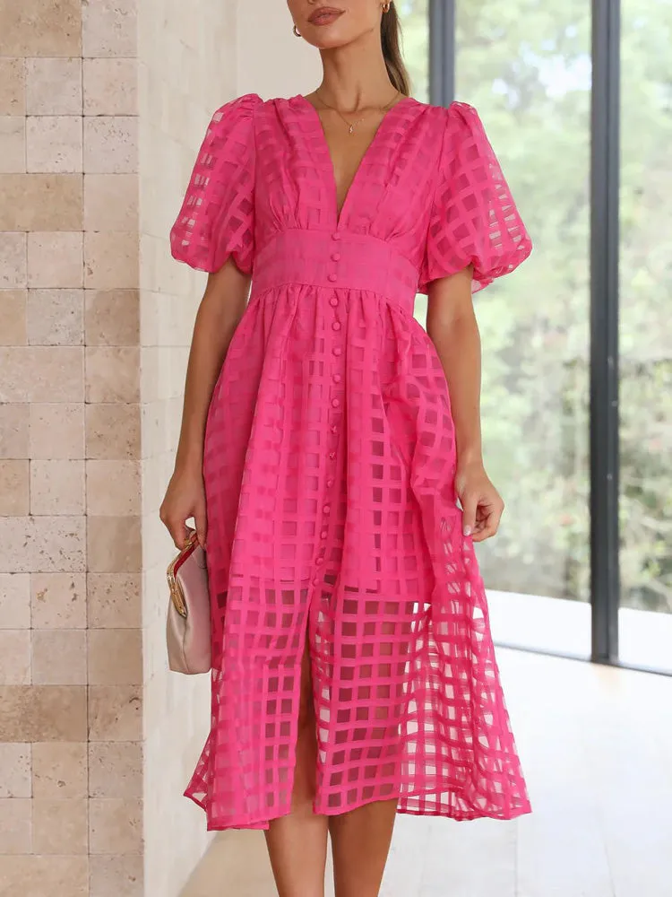 Plaid V-neck A-line Dress