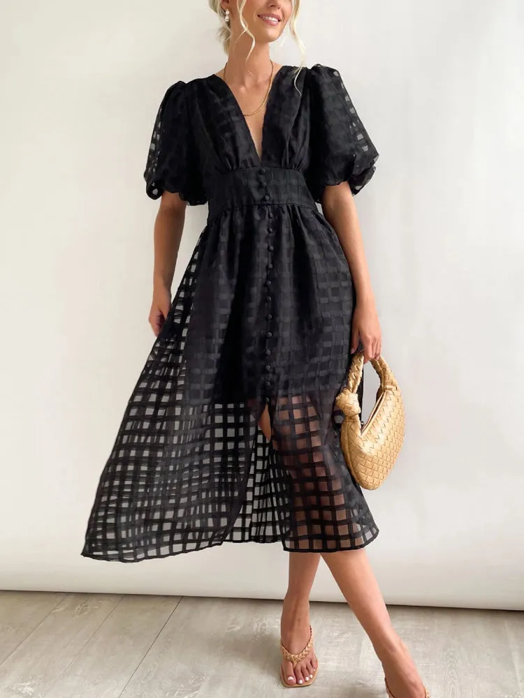 Plaid V-neck A-line Dress