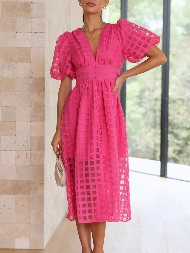 Plaid V-neck A-line Dress