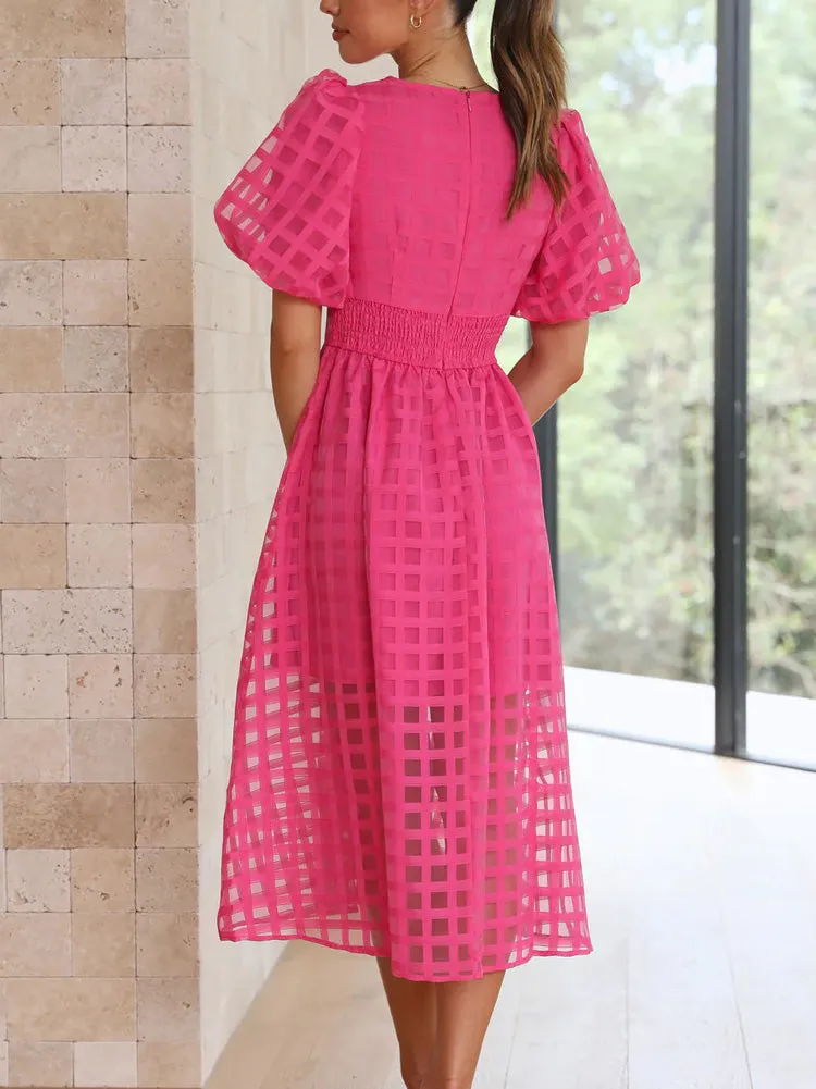 Plaid V-neck A-line Dress