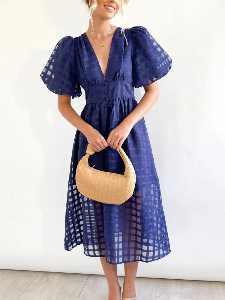 Plaid V-neck A-line Dress
