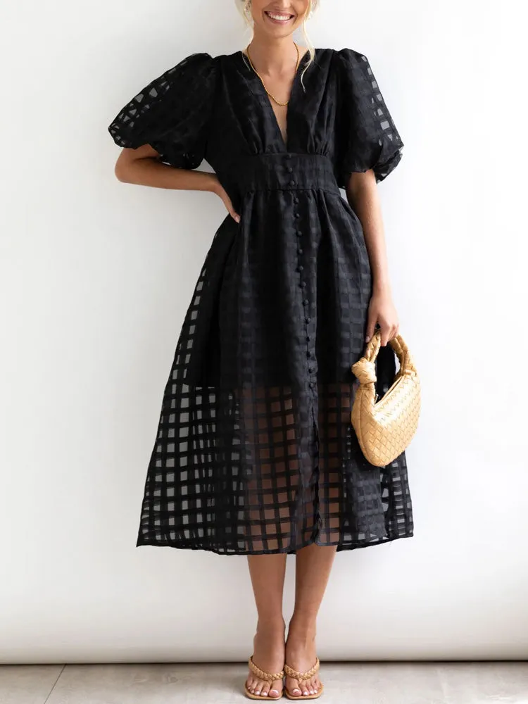 Plaid V-neck A-line Dress