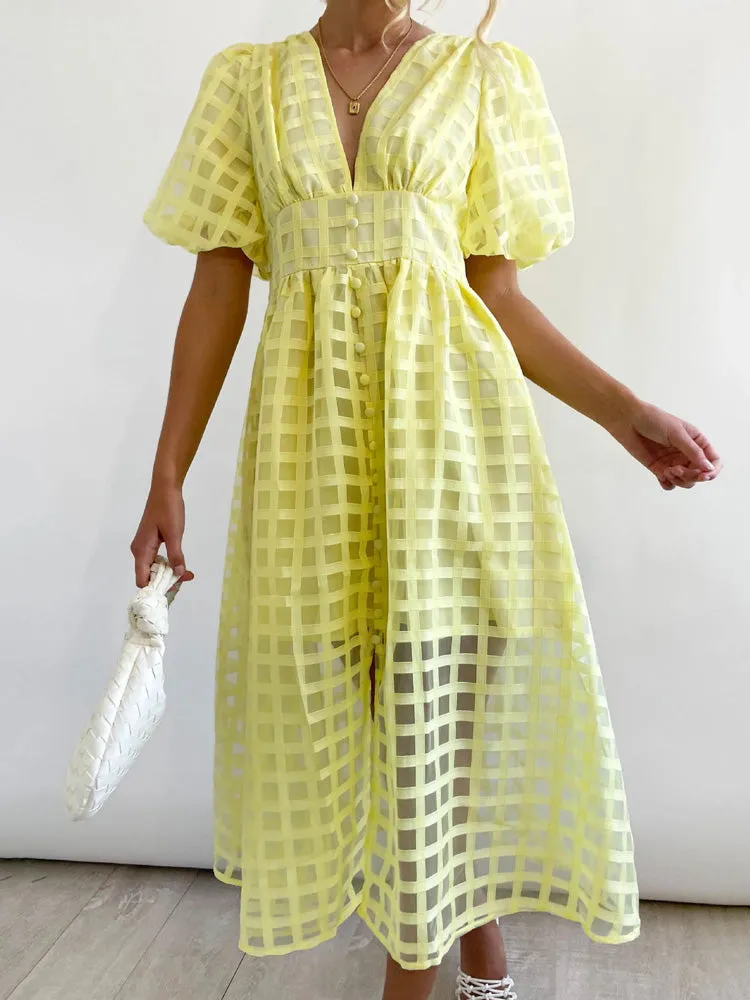 Plaid V-neck A-line Dress