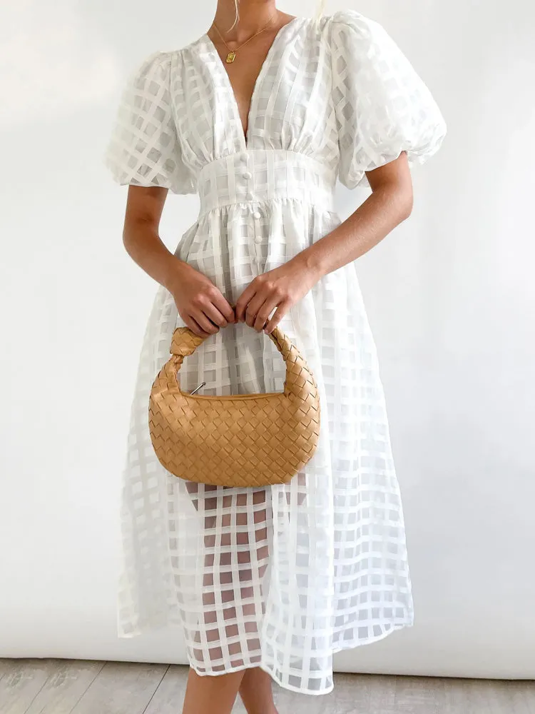 Plaid V-neck A-line Dress