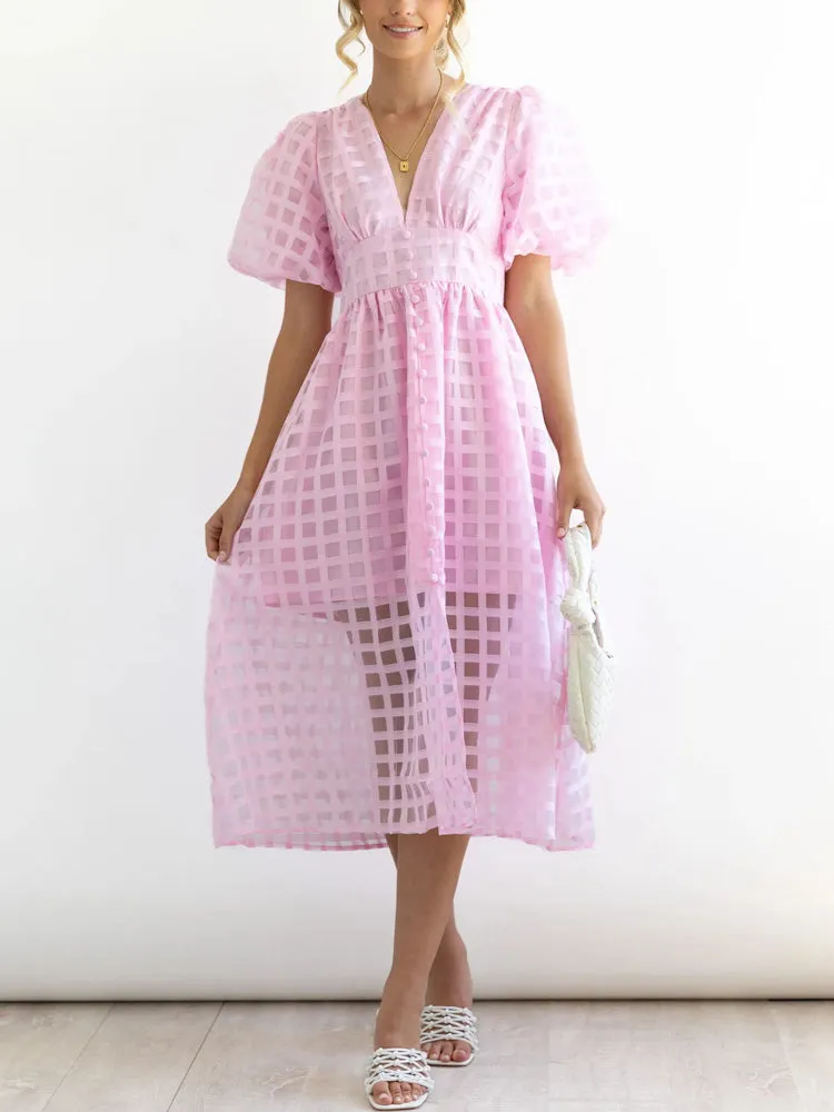 Plaid V-neck A-line Dress