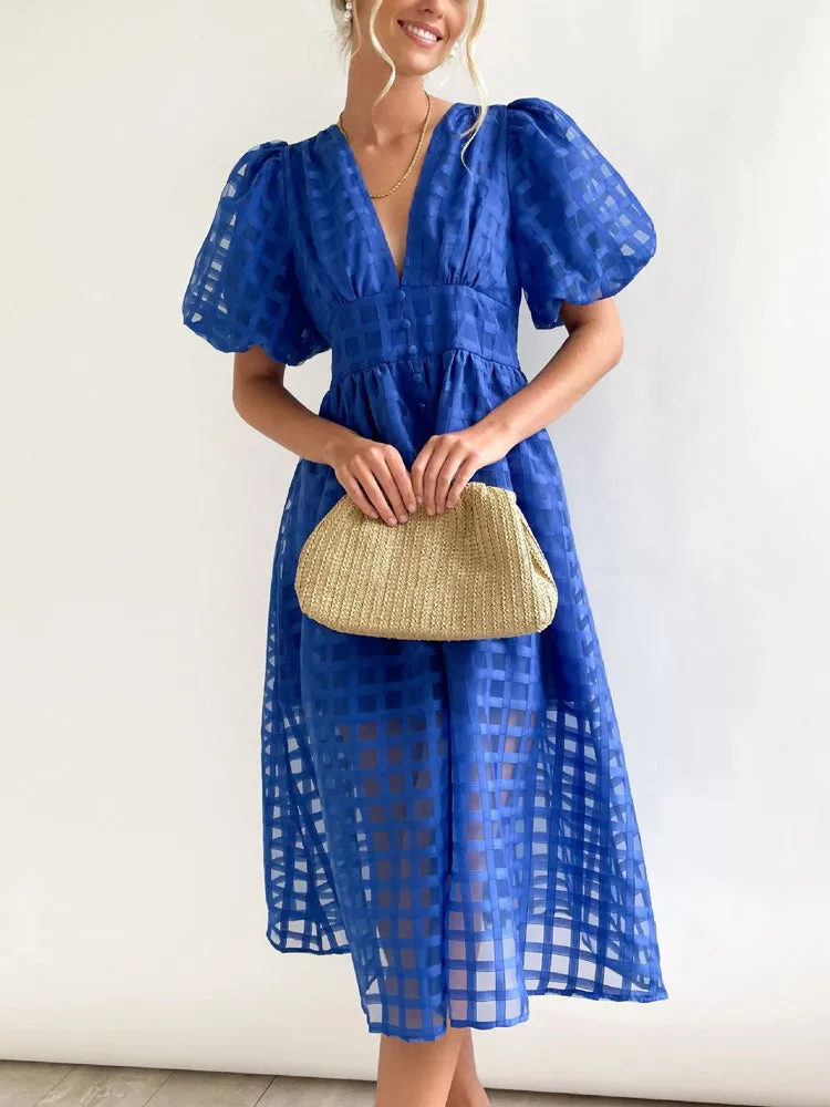 Plaid V-neck A-line Dress