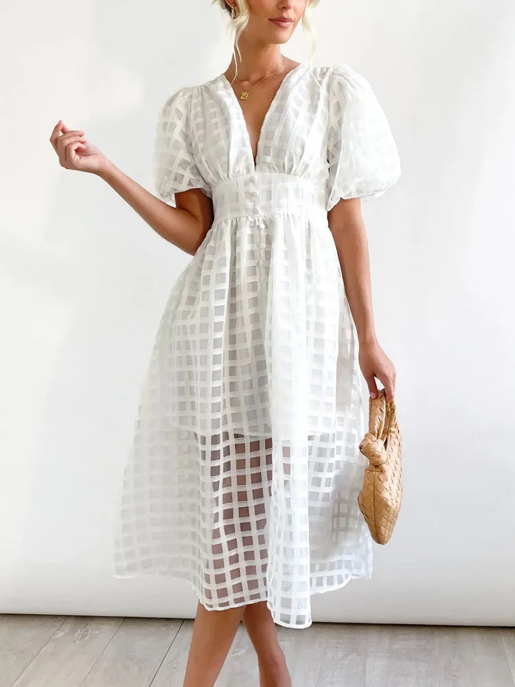 Plaid V-neck A-line Dress