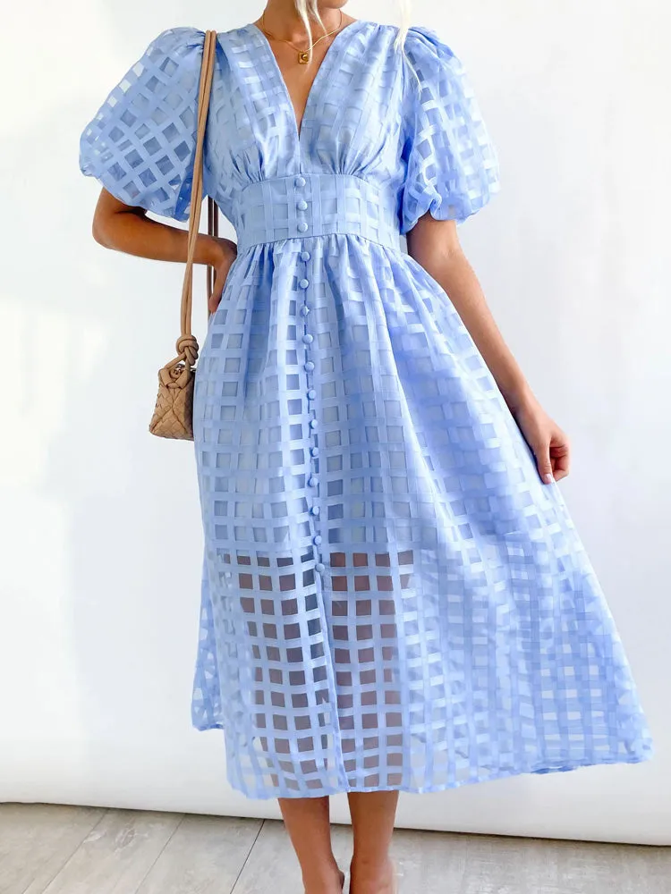 Plaid V-neck A-line Dress