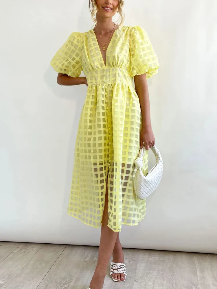 Plaid V-neck A-line Dress