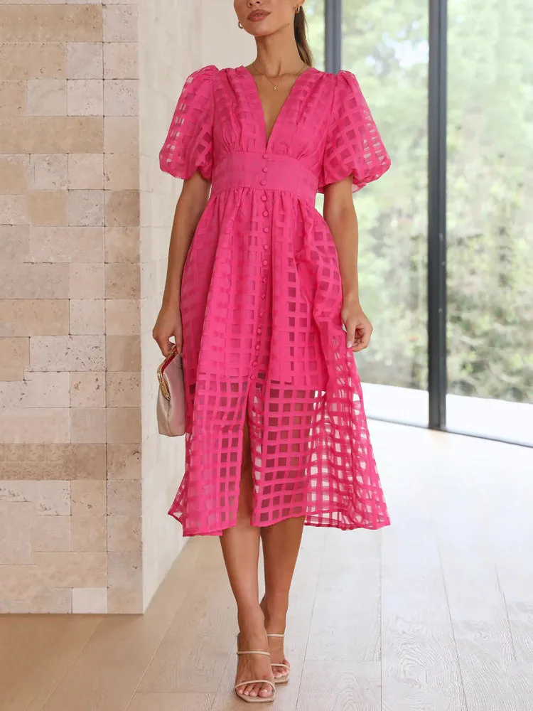 Plaid V-neck A-line Dress