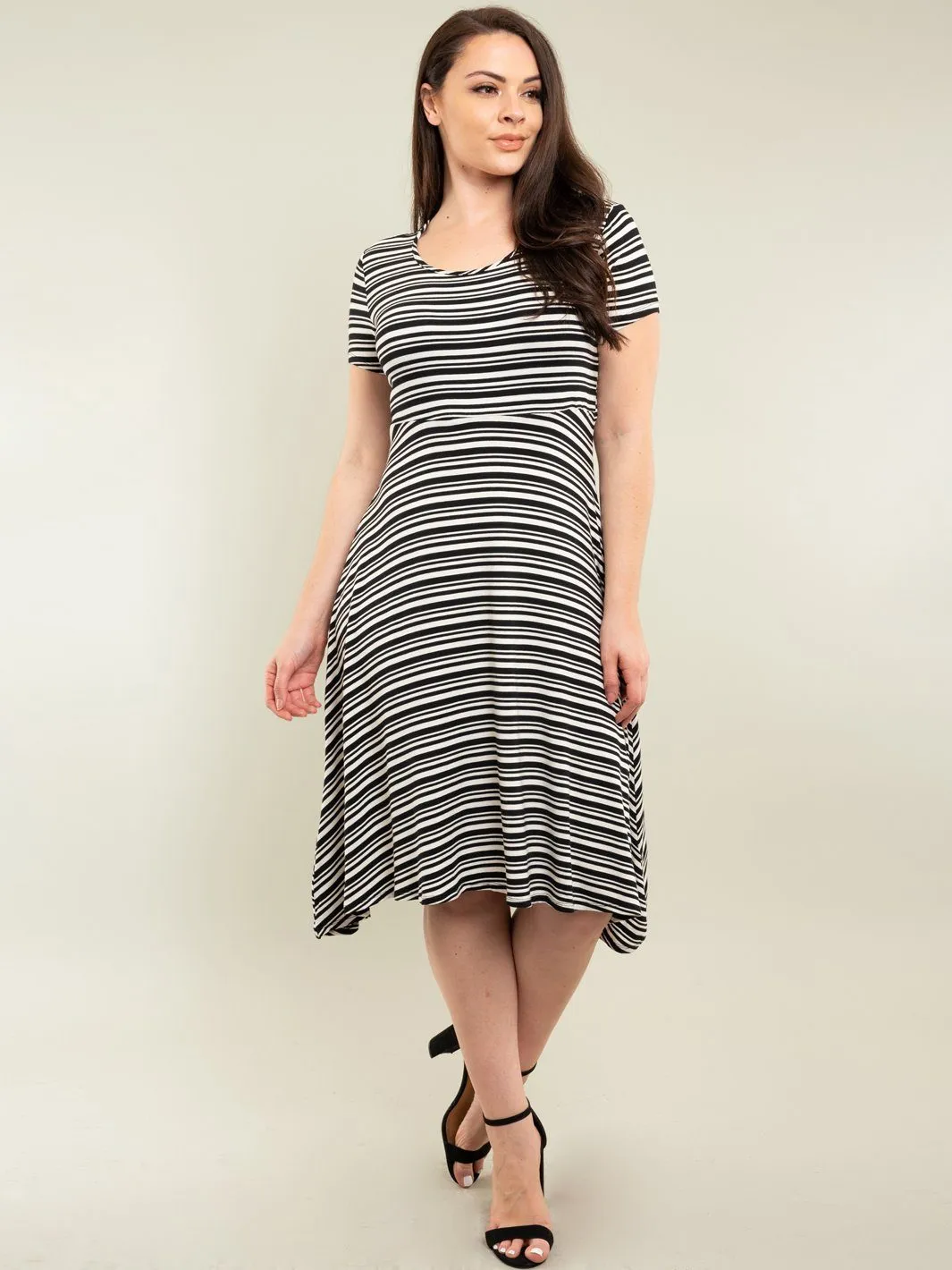 PLUS SIZE MIDI STRIPES DRESS