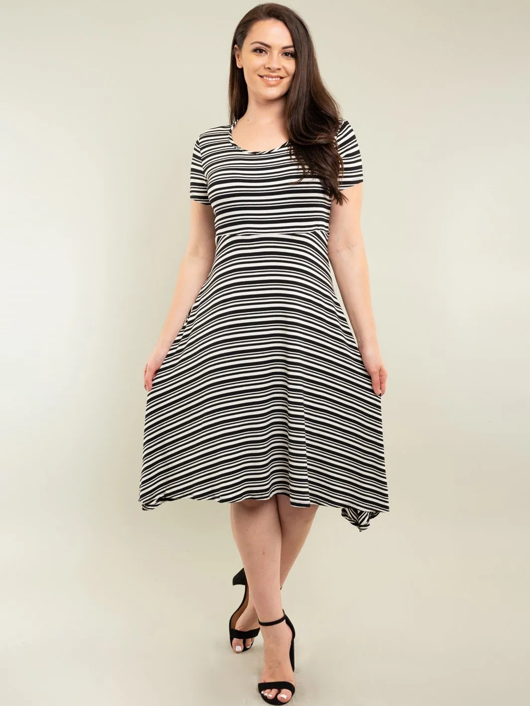 PLUS SIZE MIDI STRIPES DRESS