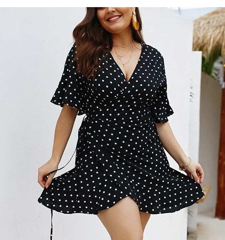 Polk Dot Print Bodycon Women Plus Size Dress