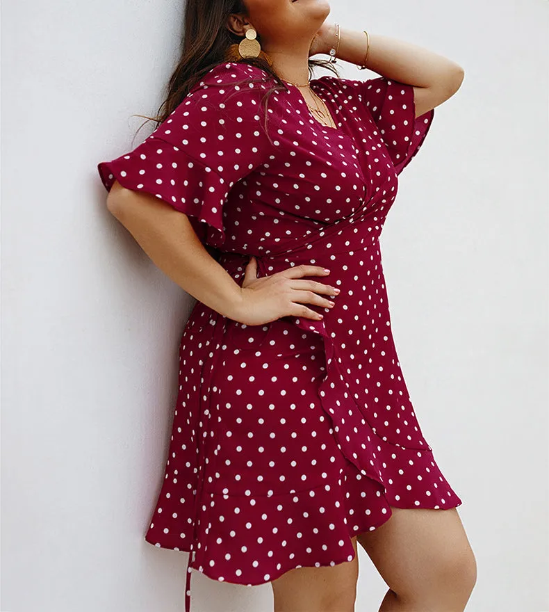 Polk Dot Print Bodycon Women Plus Size Dress