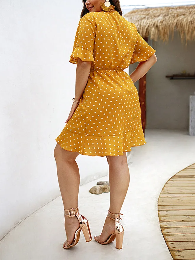 Polk Dot Print Bodycon Women Plus Size Dress