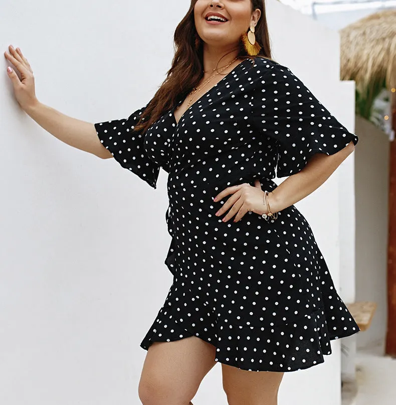 Polk Dot Print Bodycon Women Plus Size Dress