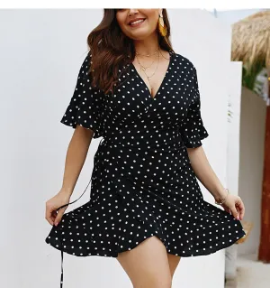 Polk Dot Print Bodycon Women Plus Size Dress