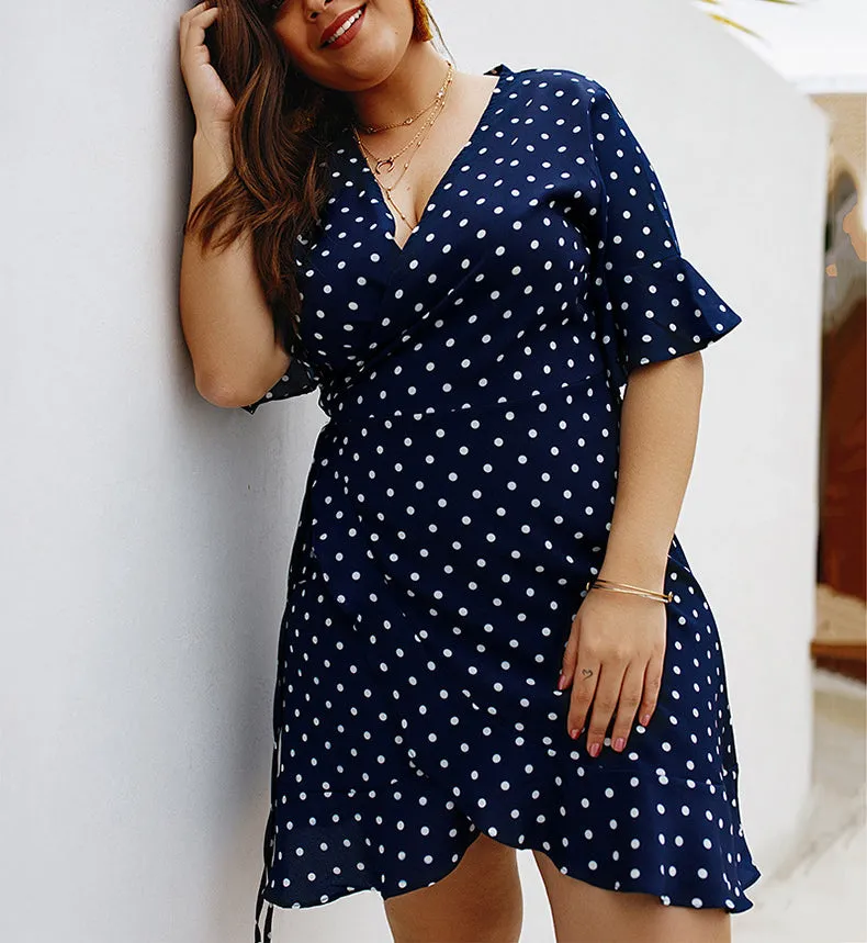 Polk Dot Print Bodycon Women Plus Size Dress