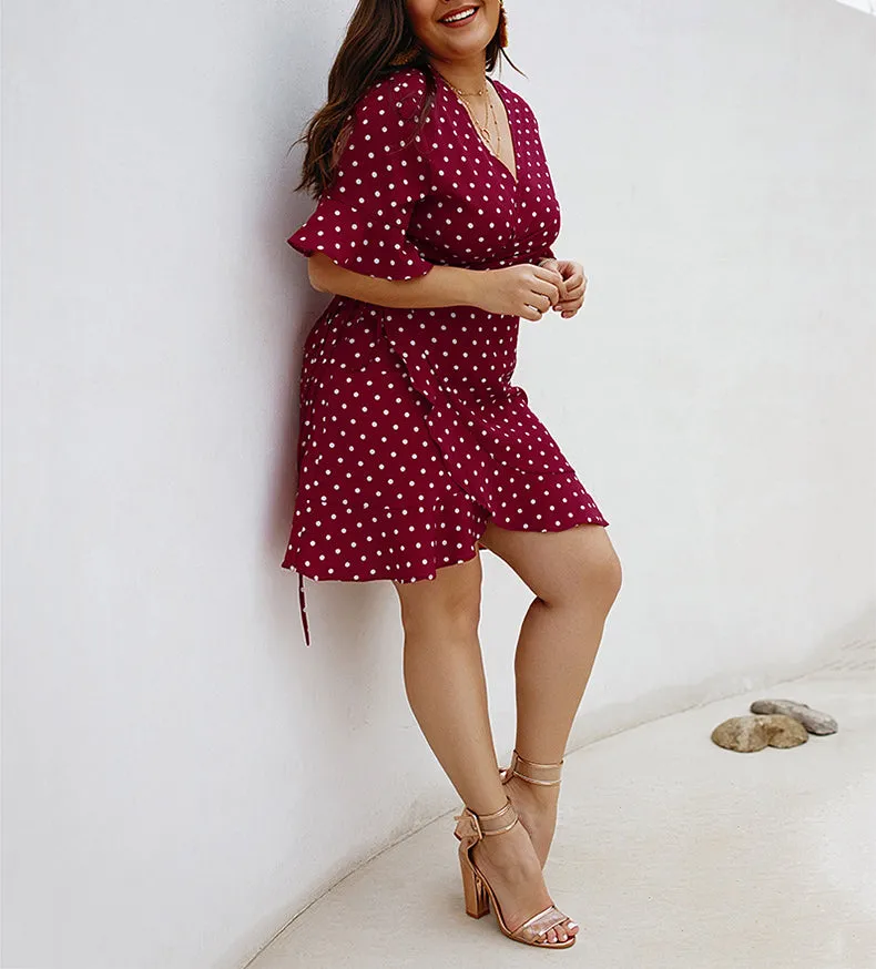 Polk Dot Print Bodycon Women Plus Size Dress
