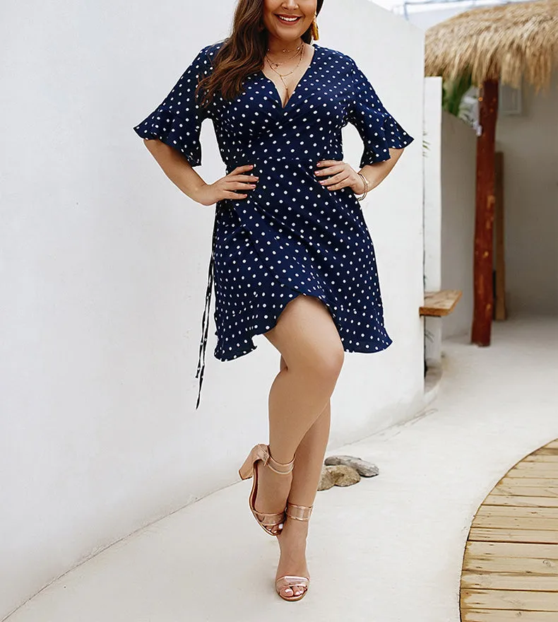Polk Dot Print Bodycon Women Plus Size Dress
