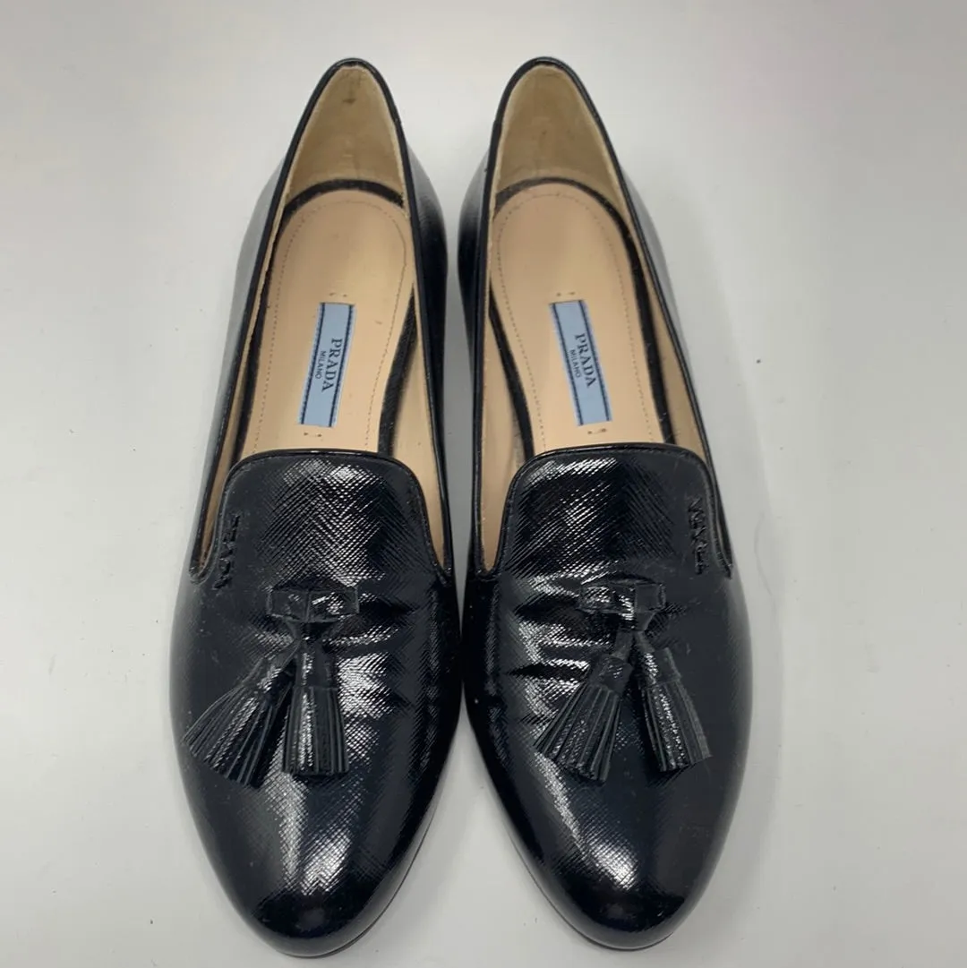 Prada Black Patent Leather Loafer with Tassel