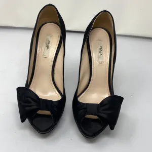 Prada Black Satin Platform Peep Toe Heel