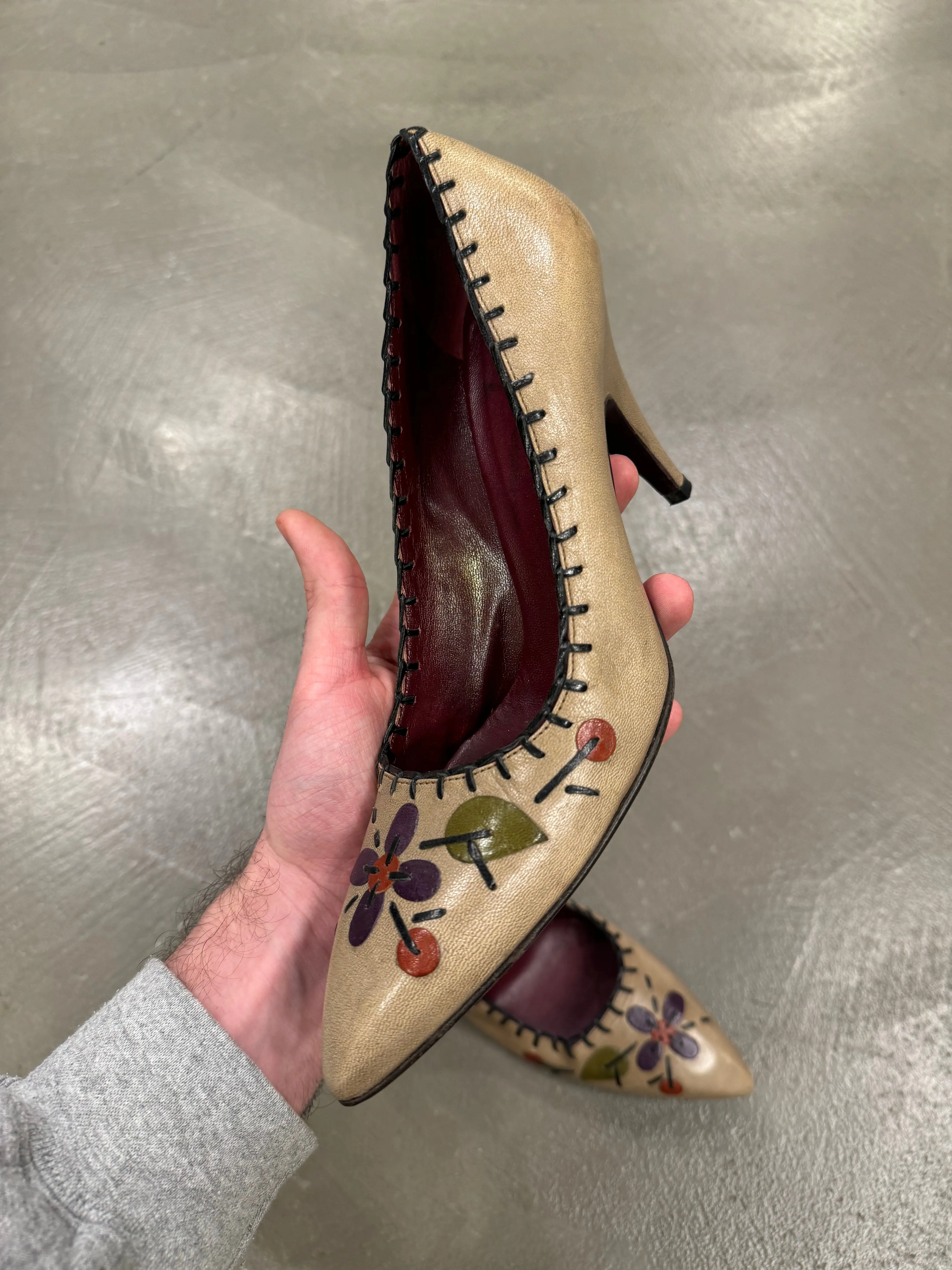 Prada floral appliqués leather heels