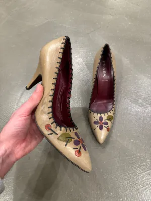 Prada floral appliqués leather heels