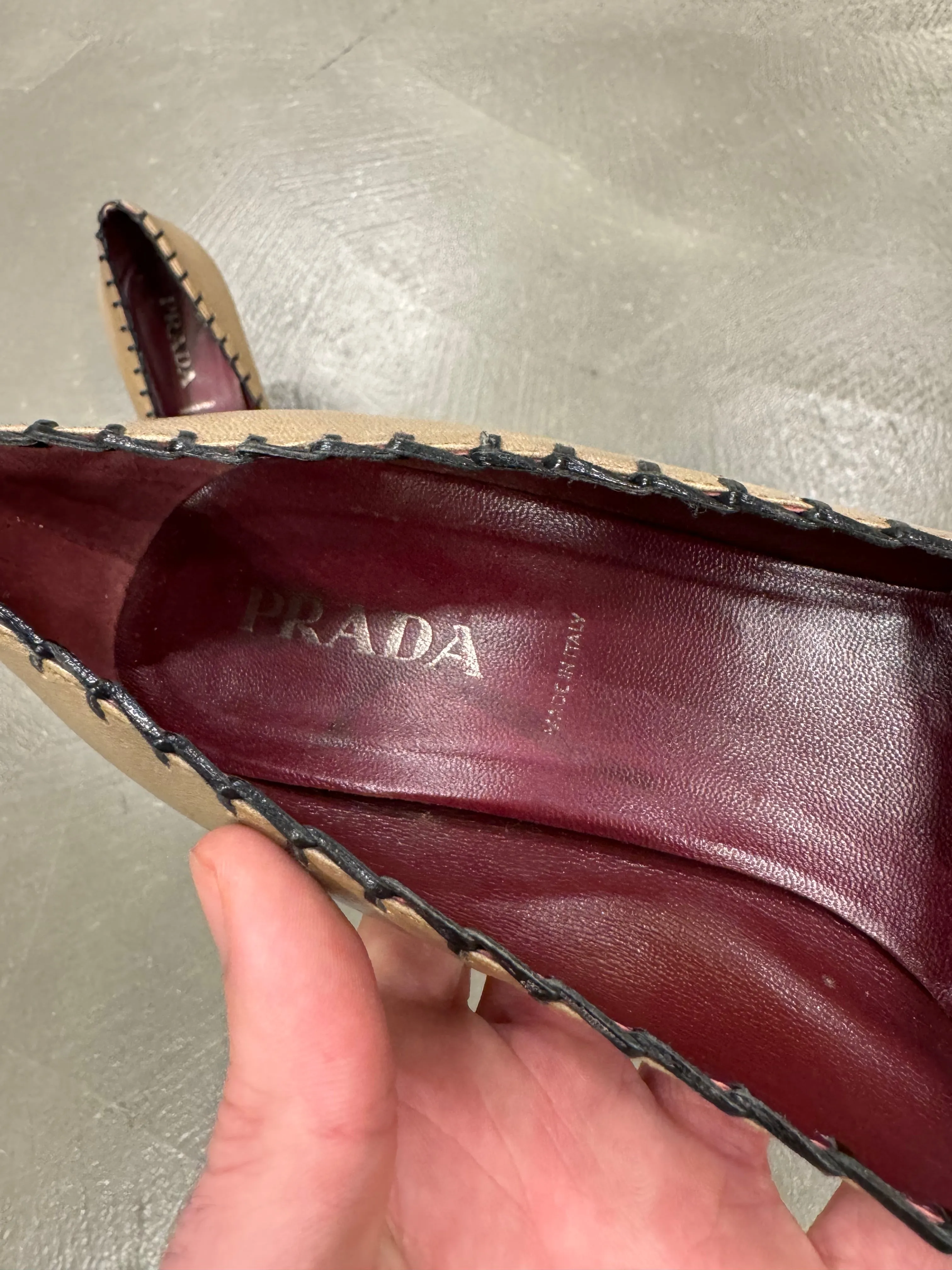 Prada floral appliqués leather heels