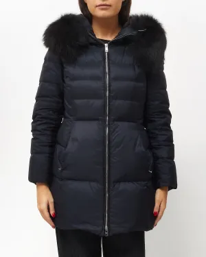 Prada Navy with Black Fox Fur Trim Puffer Jacket - 44