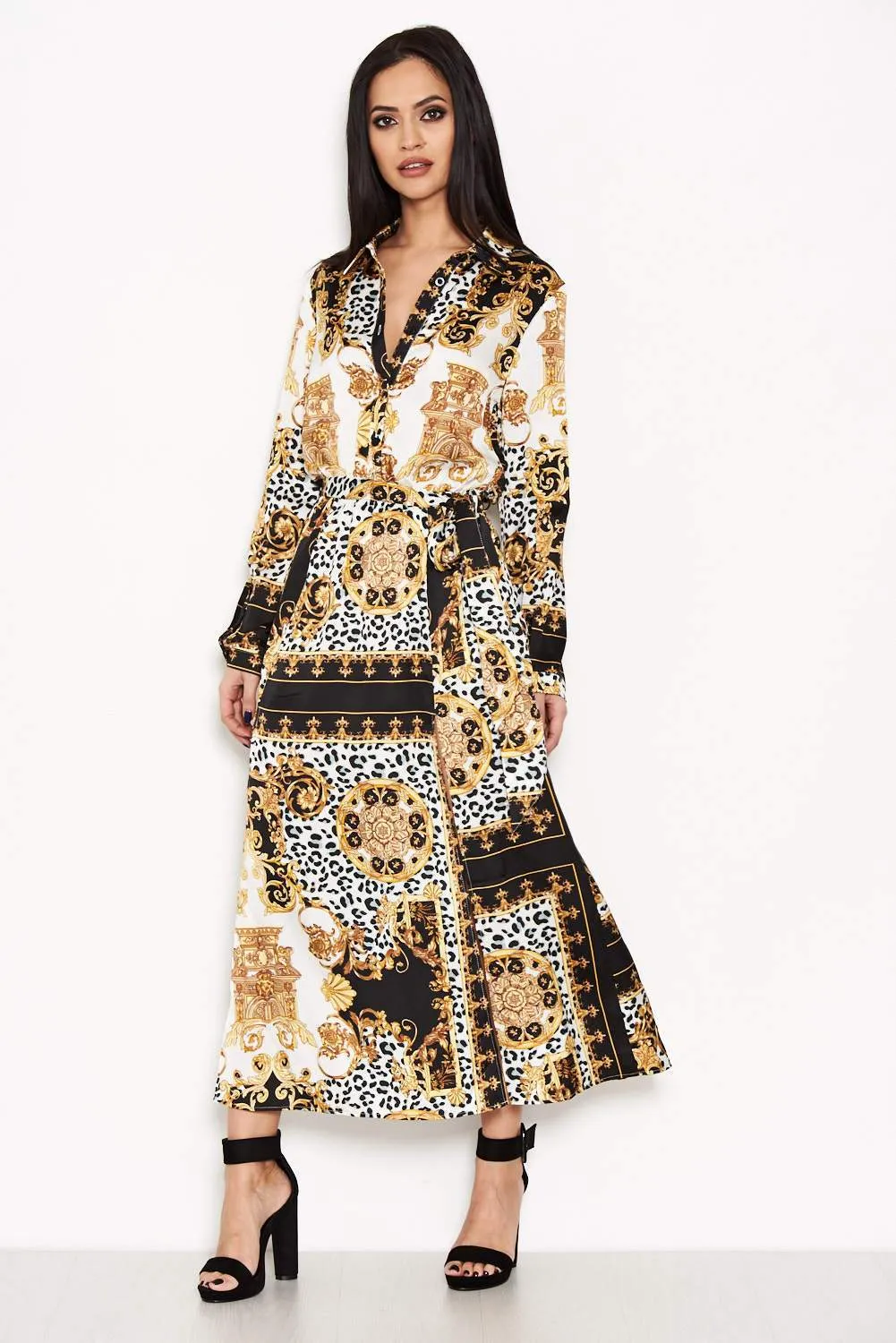 Printed Long Sleeve Shirt Dress