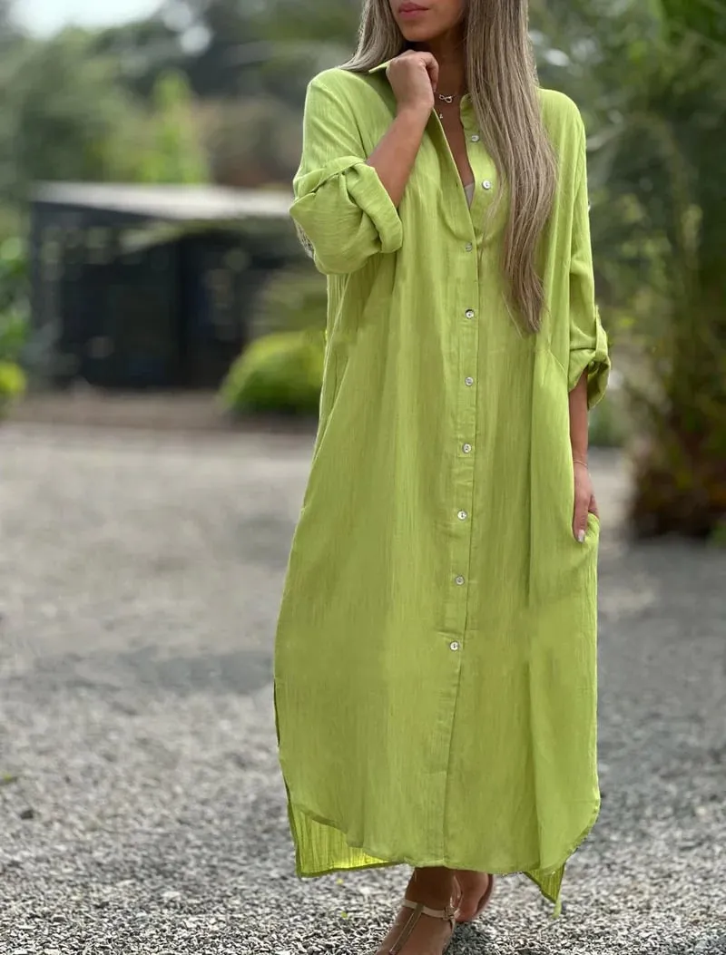 Prisma - Casual shirt dress for women, solid color, button front closure