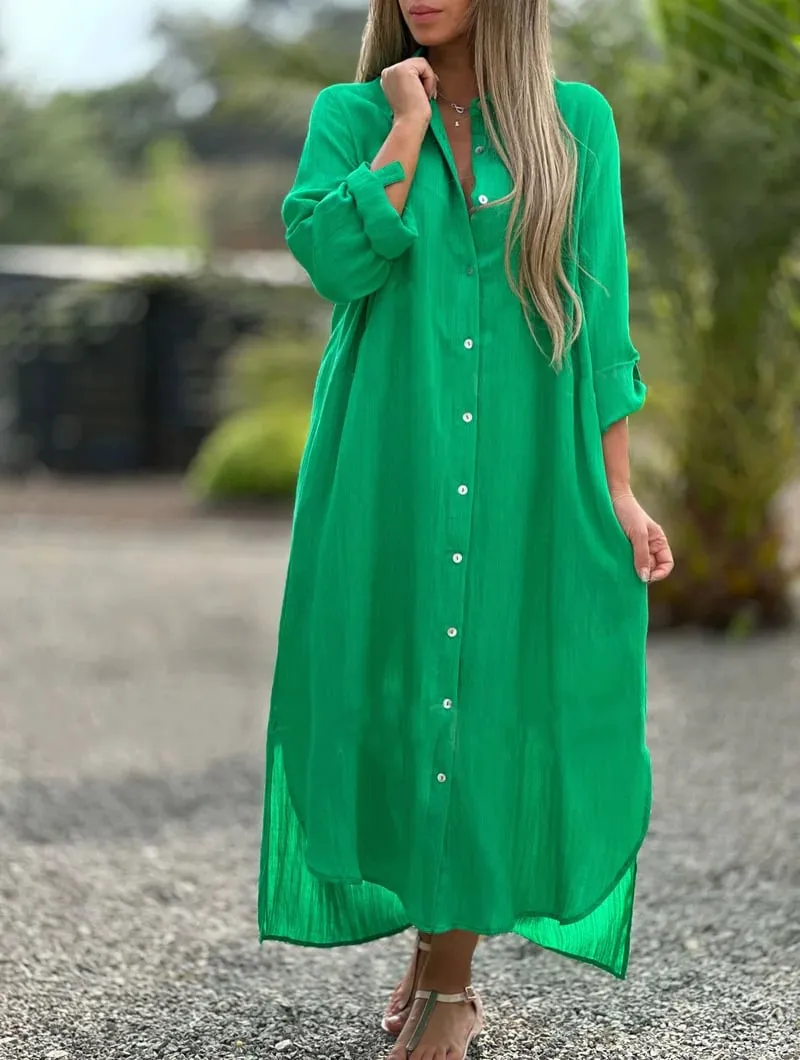 Prisma - Casual shirt dress for women, solid color, button front closure