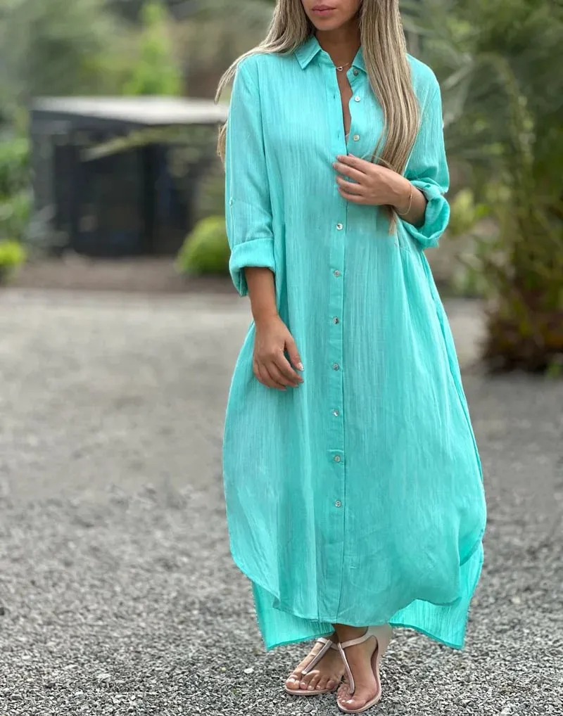 Prisma - Casual shirt dress for women, solid color, button front closure