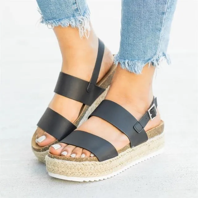 PU Leopard Buckle Strap Platform Sandals