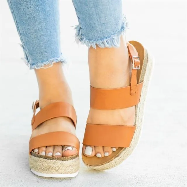 PU Leopard Buckle Strap Platform Sandals
