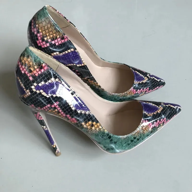 Purple snake high heels Printed Women Shoes